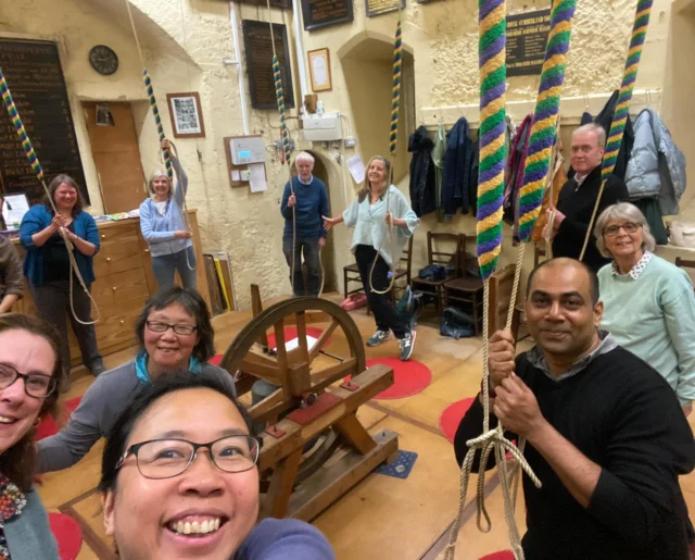 Visitor Sachie from Twickenham made 12 tonight for practice so with exactly 12, everyone asked how I was going to get a photo 🤣😂 so here’s a selfie of us tonight. Unfortunately, Catherine and Joseph were hiding! Sorry I didn’t get us all! 

Pip in charge and we had instructions to get the back 10 up for wedding ringing this Friday lunchtime so Mary rang up the tenor and Joseph rang up 11 beautifully 💪🏻 (thank you also to Mike and Daniel for 9 and 10); rounds on 8; places and dodges for Catherine and Joseph 👍🏻; So-Shan attempted to call changes to Queens but just missed the last move! (I’ll do some homework!); PBM for Sachie; Stedman Doubles for Daniel; PH5 for Charlotte 👍🏻; PH7 for Roshan on the treble and then the 2; PBD for So-Shan; Mexican wave for Catherine and Joseph so they can get their ART Level 2. And finished off with some lovely rounds on 12. Excellent practice - thank you Pip! 🤩 #kingstonbellringers #allsaintschurchkingston #kingstonuponthames #bellringing